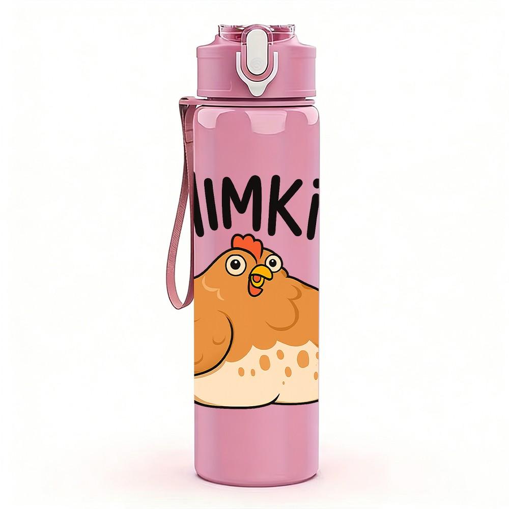 1PC CHIMKIN Cartoon Chicken 750ml Color Plastic Sports Water Bottle Leakproof Flip Straw Lid Suitable for Sports Office Home Use