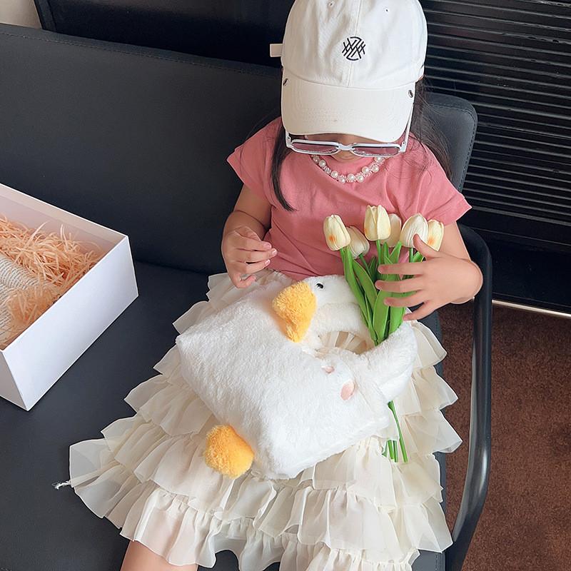 Cute Simple Big White Goose Handbag Plush Kids Messenger Bag For Toddlers