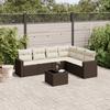 7 Piece Garden Sofa Set with Cushions Brown Poly Rattan