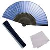 [Osaka Choseido] Men's Stylish Business Fan with Fan Bag and Handkerchief Set, Dancing Dragonfly Pattern (Gray-Blue)