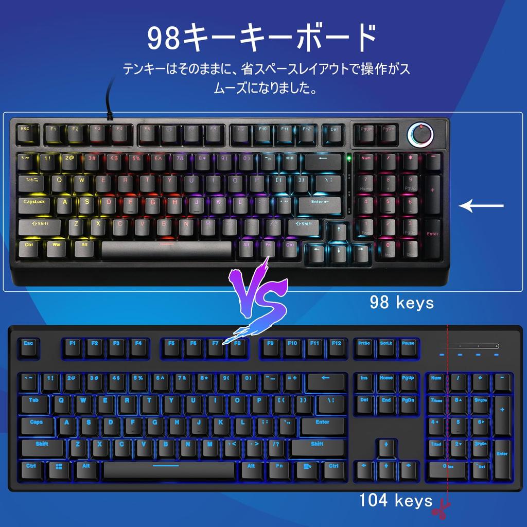 Игровая клавиатура Red Axis 98 клавиш Механическая игровая клавиатура Светодиодная подсветка Символы светятся Проводная USB Быстрый отклик с цифровым блоком Клавиша регулировки громкости