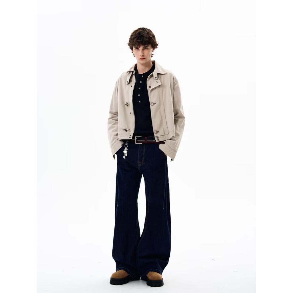 Мужская осенняя повседневная куртка на металлической кнопке и крючке