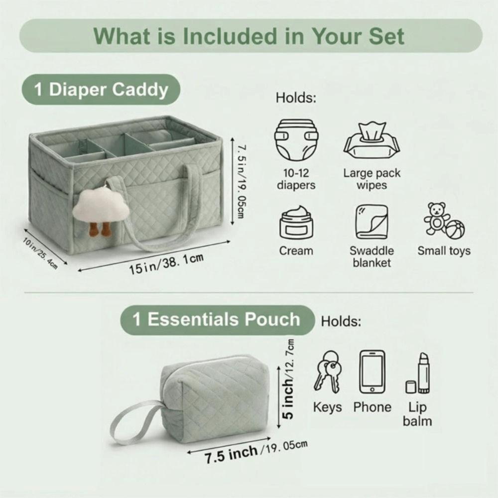 with Pouch Nursery Storage Basket Portable Baby Diaper Storage Bag Outdoor Travel