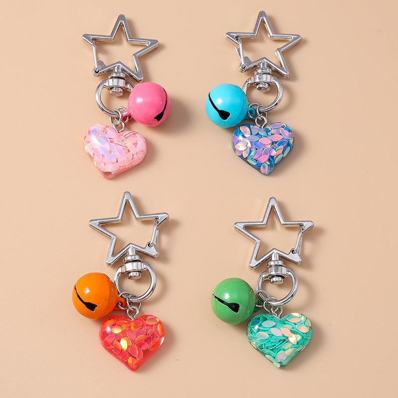 Cute Resin Glitter Love Heart Key Chain Bell Key Rings for Women Girls Handbag Pendants DIY Handmade Jewelry Gifts