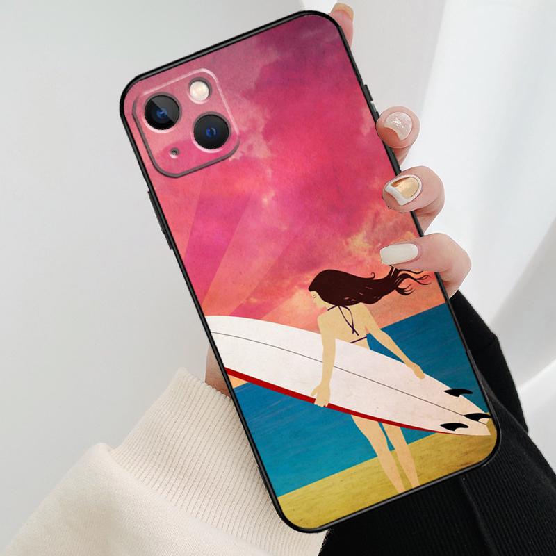 HAWAII BEACH SURF GIRL SURFING ART Phone Case For iPhone 17 Pro Max 16 15 11 13 12 14 Pro Max mini 15 16 Plus 16e 17 Air Cover