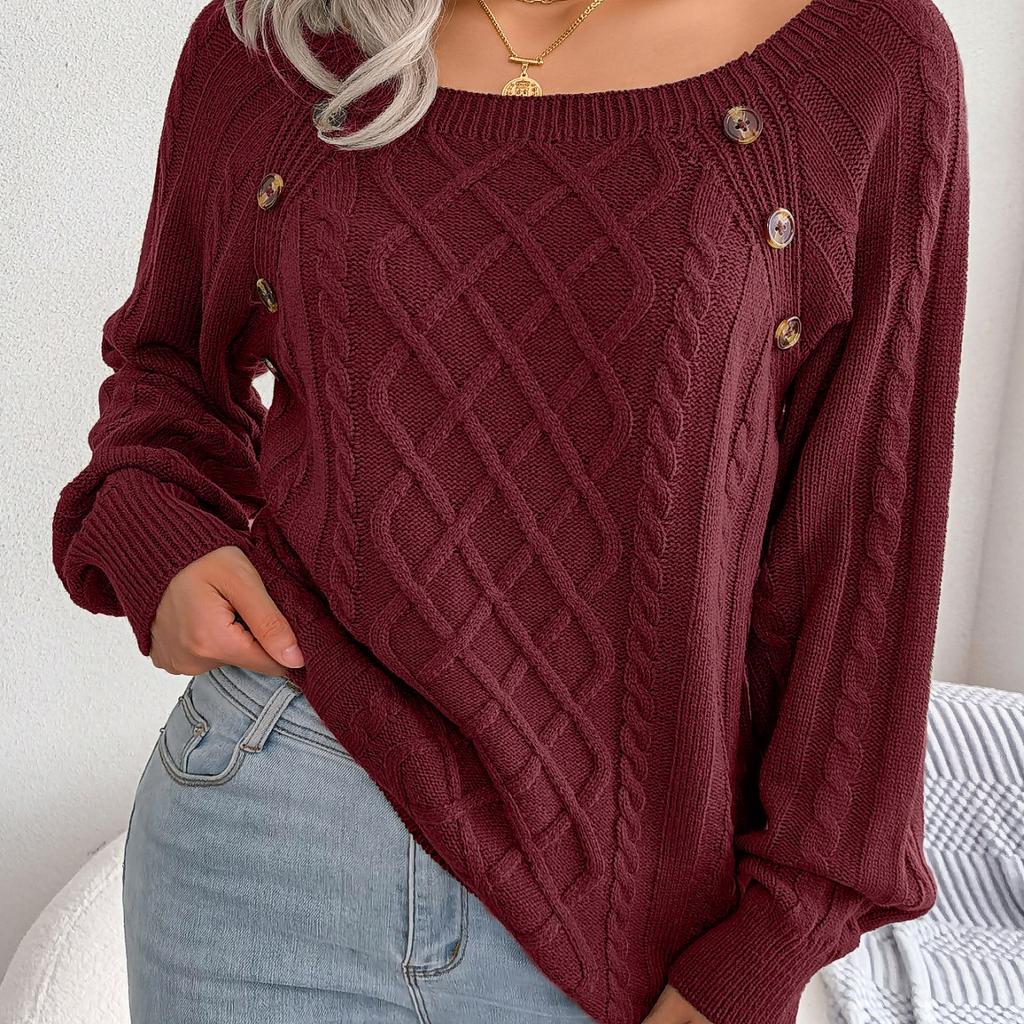 Женские повседневные квадратные воротники с пуговицами и длинными рукавами, трикотажные пуловеры и свитера для осени и зимы