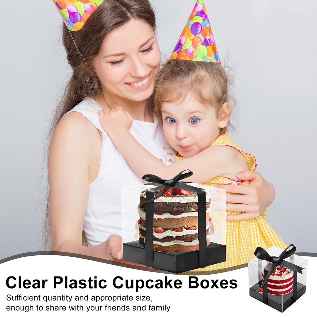 24/48Pcs Cupcake Gift Box Transparent Square Cake Box Container Party Pastry Dessert Baking Packaging Boxes With Ribbon