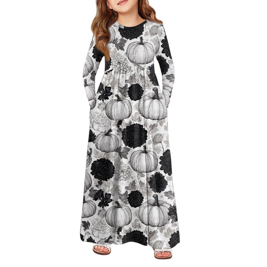 Девичье платье макси на Хэллоуин - Платье с длинным рукавом и карманами