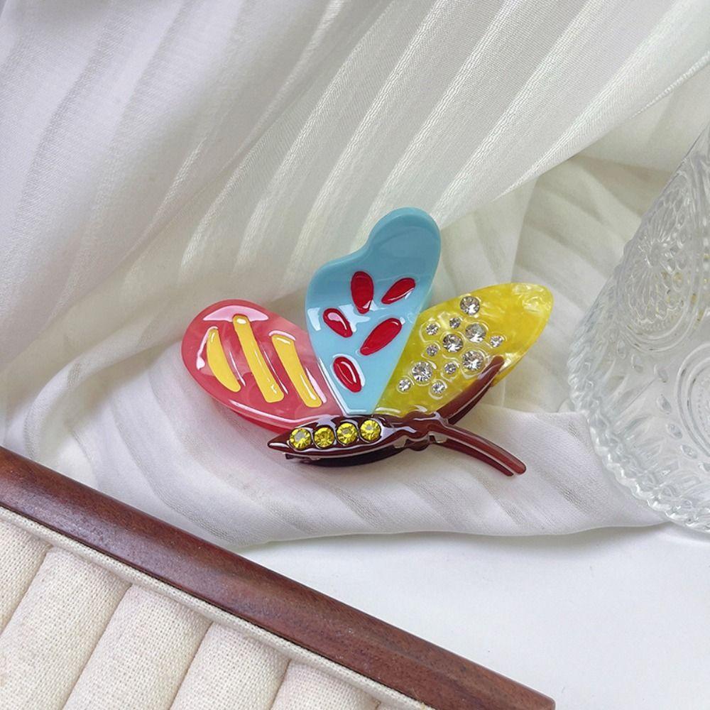 Заколка-краб для волос Elf Acetate Butterfly Hair Claw Zircon Large Shark Rhinestone Butterfly Hair Clip Female