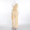 Summer Cotton And Hemp Set Women's French Shoulder Strap Sleeveless Vest Top High Waist Wide Leg Pants Two Piece Set