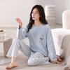 Пижама женская с длинным рукавом, с интегрированными тонкими хлопковыми чашками, комплект домашней одежды