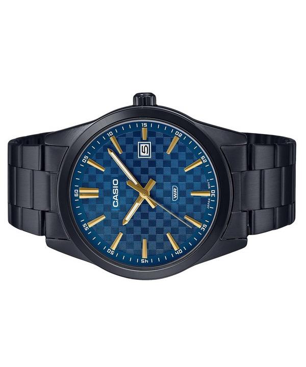 Casio Стандартные аналоговые кварцевые мужские часы из нержавеющей стали с черным ионным покрытием и синим циферблатом MTP-VD03B-2A