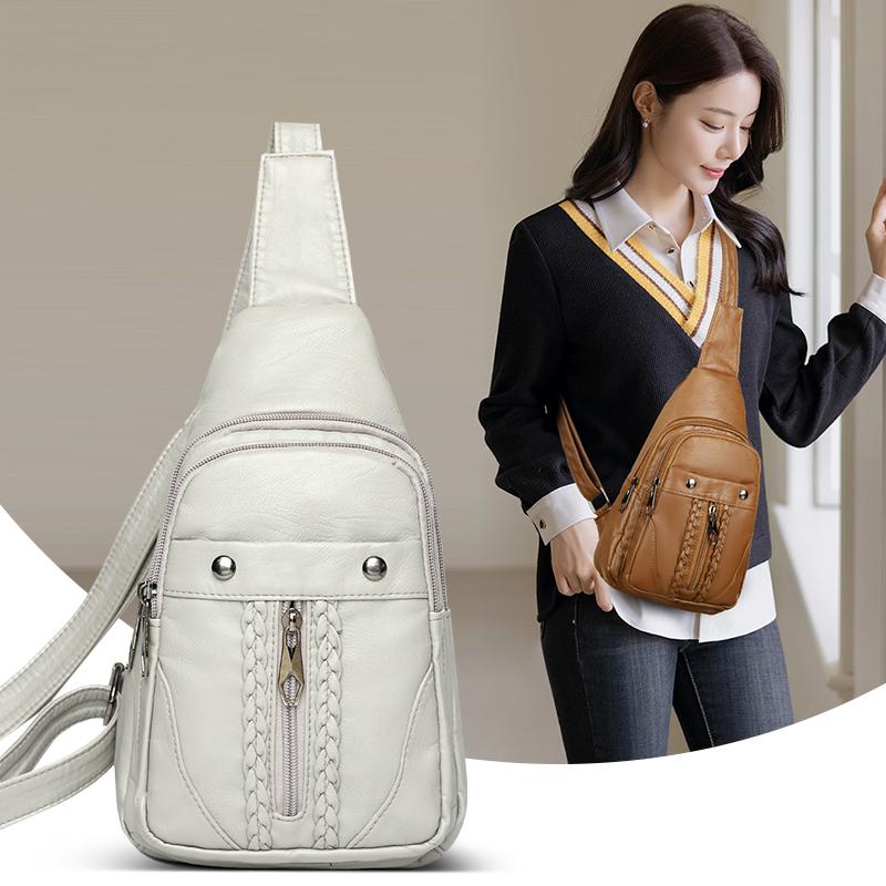 Женская мягкая кожаная нагрудная сумка через плечо с заклепками