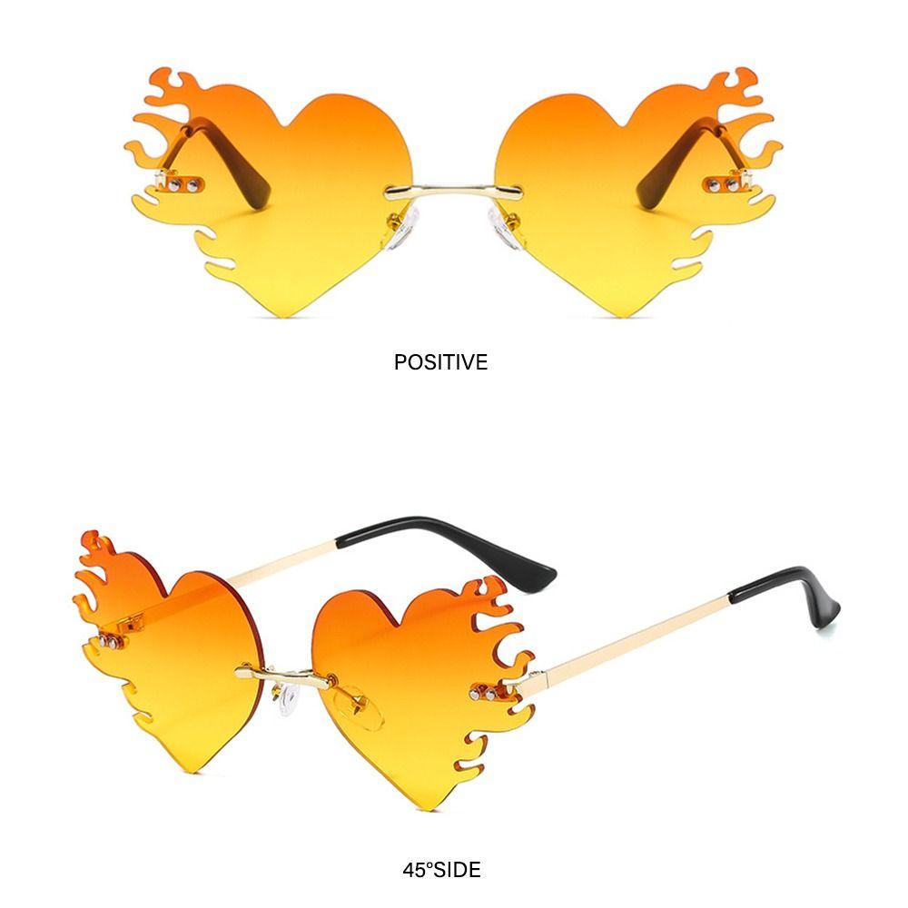 Rimless Fire Heart Shaped Sunglasses Uv400 Protection Costume Accessories Halloween Glasses Flame Love Sun Glasses