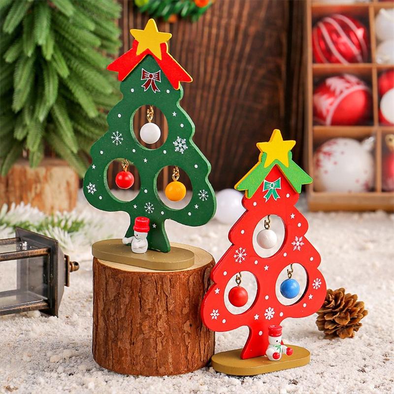 Мини-деревянное украшение на рождественскую елку зеленая красная мини-елка с подвесным украшением для рождественской вечеринки