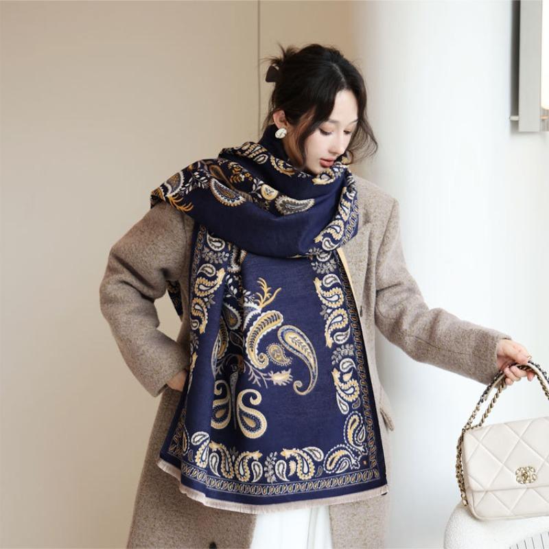 Winter New Cashew Tree Jacquard Scarf Women's Classic Imitation Cashmere Shawl Advanced Sense Versatile Thickened Warm Scarf