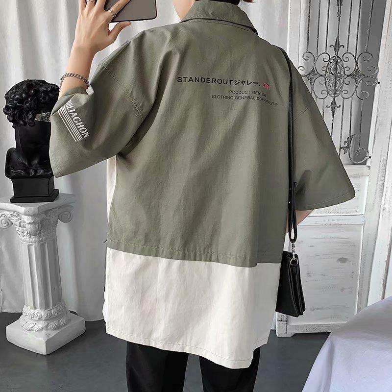 Мужская модная повседневная рубашка с рукавом средней длины в гонконгском стиле