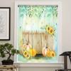 Thanksgiving Plant Fence Sunflower Pumpkin Sheer Curtains for Kids Bedroom Living Room Voile Window Curtains Tulle Drapes