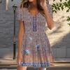 Summer Fashion Women's V Neck Short Sleeve Floral Print Printed Dress Sex Short Skirt Dresses