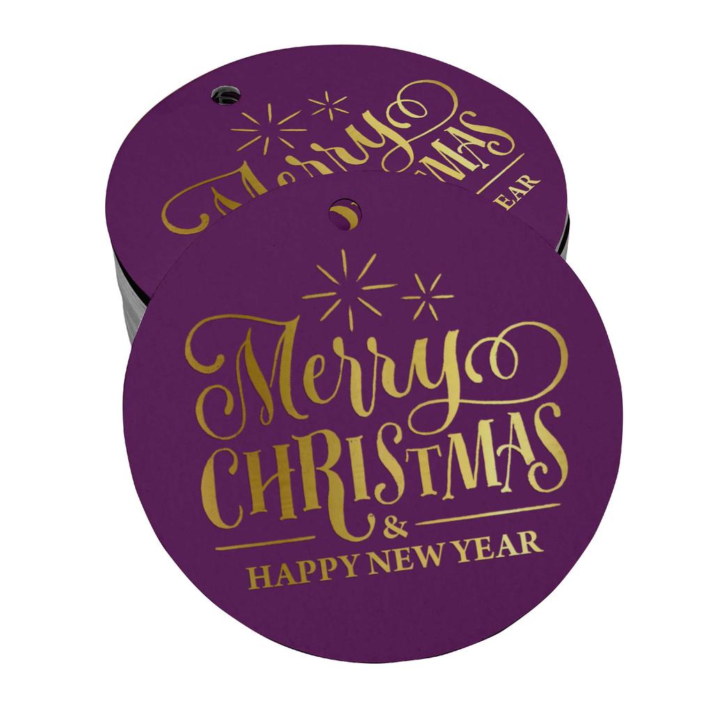 Inkdotpot Pack Of 100 Real Gold Foil Paper Tags Merry Christmas & Happy New Year Text Favor Hang