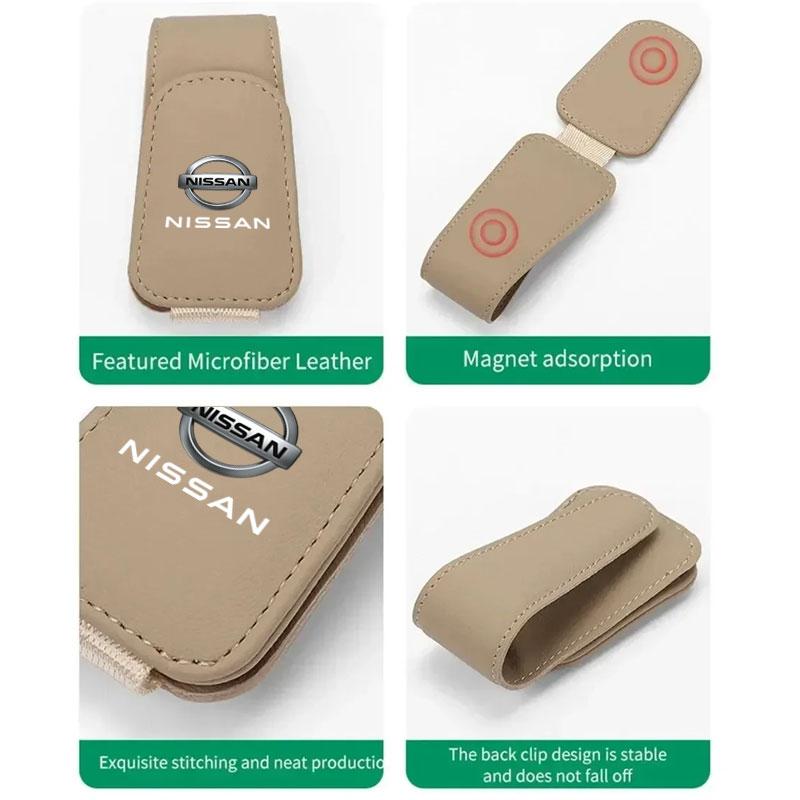 CIZQOI1 Car Sunglasses Holder Magnetic Leather Clip Card Holder For Nissan sentra Serena maxima Versa Micra rogue tiida x-trail NV200