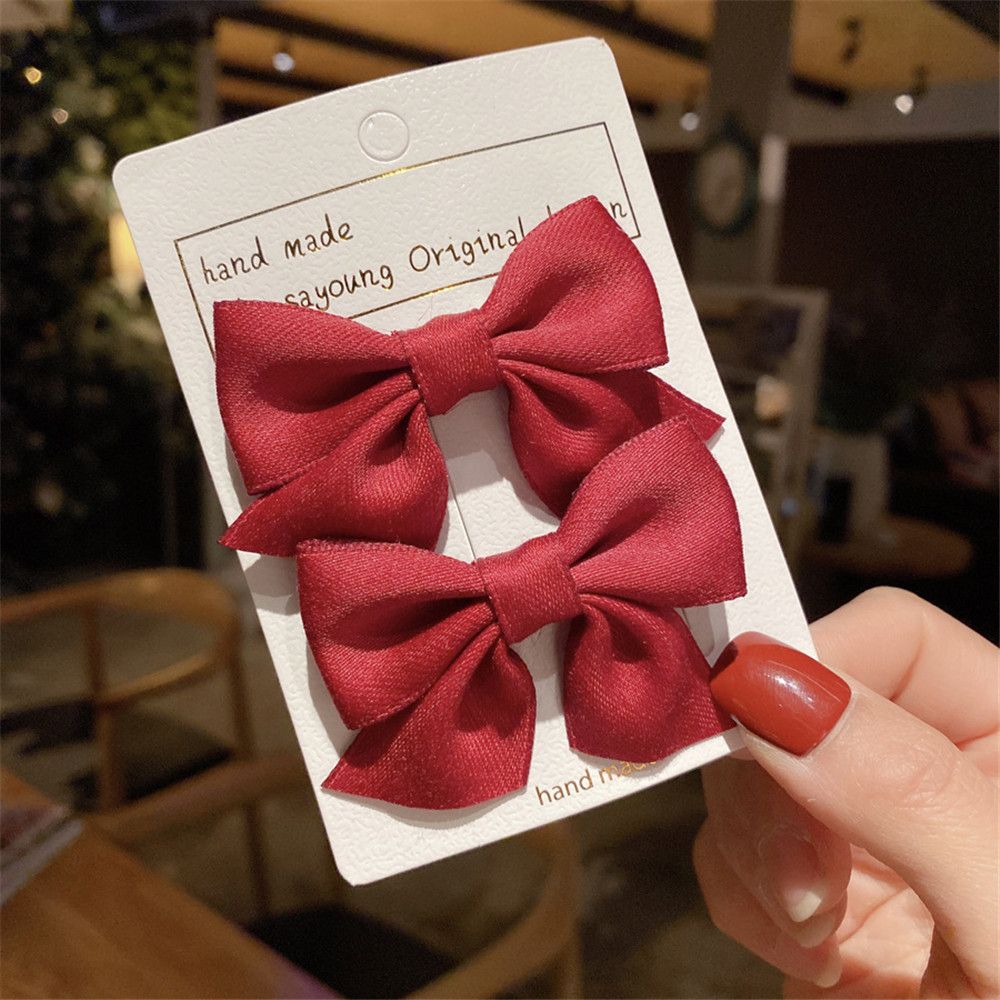2Pcs Cute Little Girl Solid Color Bowknot Barrettes Baby Hairpins Kids Hair Clips Bow Headgear