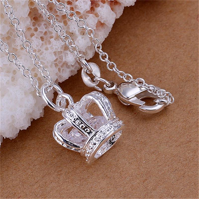 925 Sterling Silver Necklace For Women Shining crystal crown Pendant 18 inches Christmas gift high quality wedding party JewelryGood product