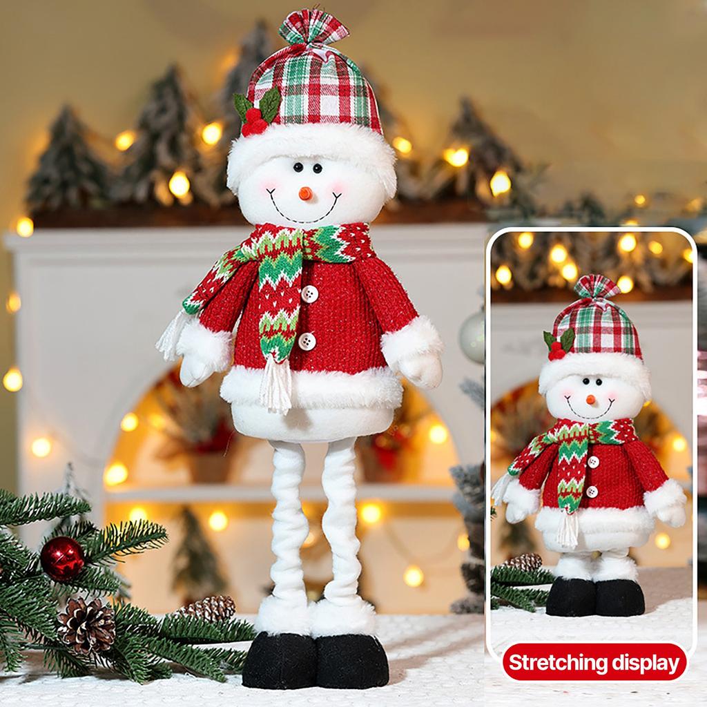 Christmas Telescopic Doll Ornaments Striped Plaid  Snowman Elk Window Decorations Christmas Atmosphere Decoration