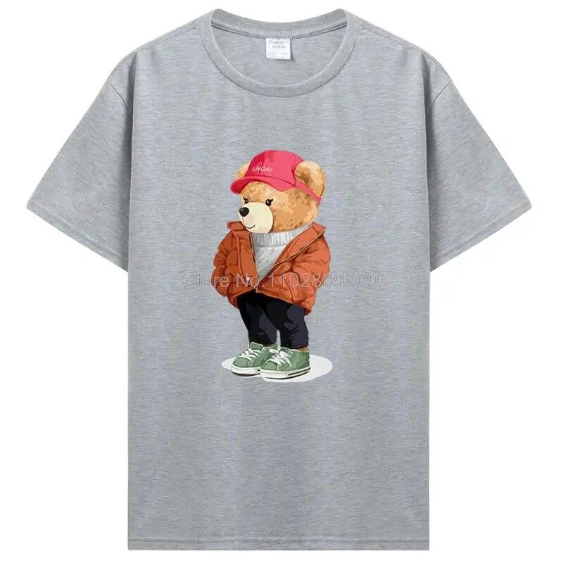 Уличная мода, одежда плюшевого мишки, унисекс, летние брендовые футболки, топы с короткими рукавами, ретро футболка унисекс, хлопковая футболка, уличная одежда Harajuku