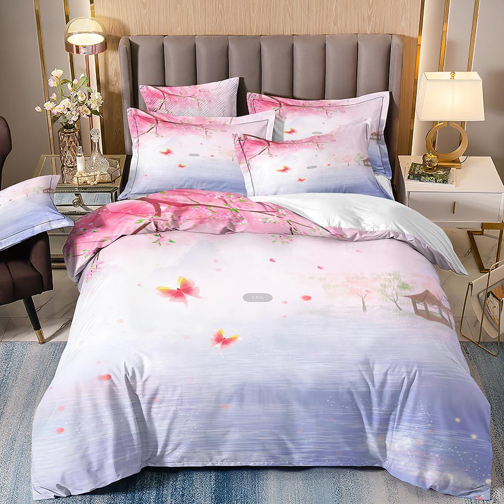 3D Three-Piece Ukiyo-E Painting Wave Flower Quilt Cover Digital Printing Bedding