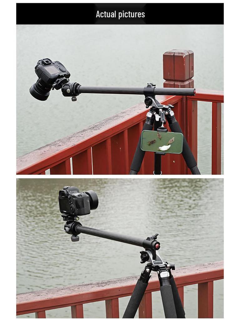 Carbon Fiber Dual-Camera Gimbal Tripod with Monopod & Horizontal Crane Arm for Panorama and DSLR Photography
