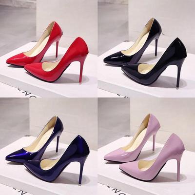 Новые однотонные туфли-лодочки женские туфли на высоком каблуке женские модные лакированные сексуальные туфли с острым носком на тонком каблуке свадебные туфли размер 44