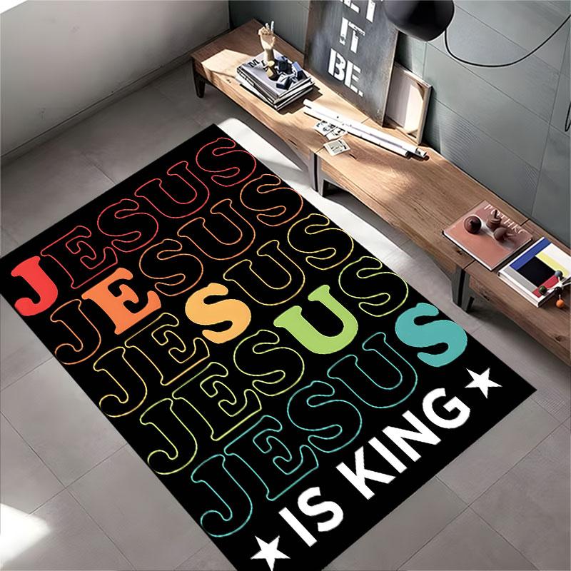 Jesus Is King Text Design Carpet suitable as a non-slip mat for the living room or bedroom sofa
