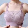 Women Elegant Bandeau Back Underwire Bra Anti Sagging Padded Wide Shoulder Straps Floral Lace Stitching Push Up Sport Breathable Brassiere Inner Wear