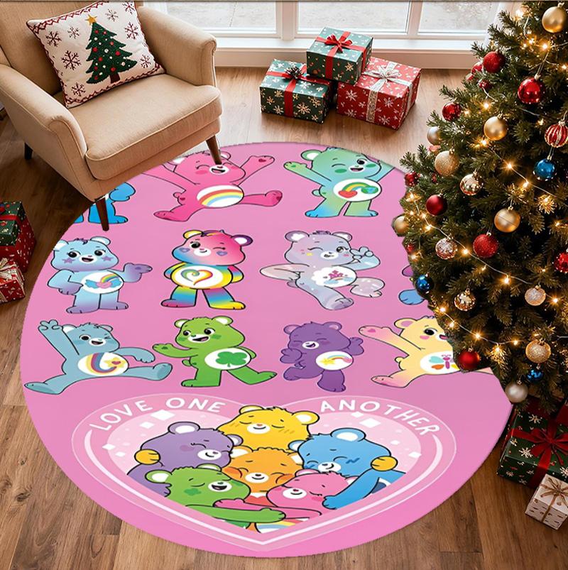 Care Bears Pattern Round Rug, Indoor/Outdoor Mat, for Picnic, Gameroom, Bedroom, Office, Living Room, Home Decor Carpet, Birthday Gift