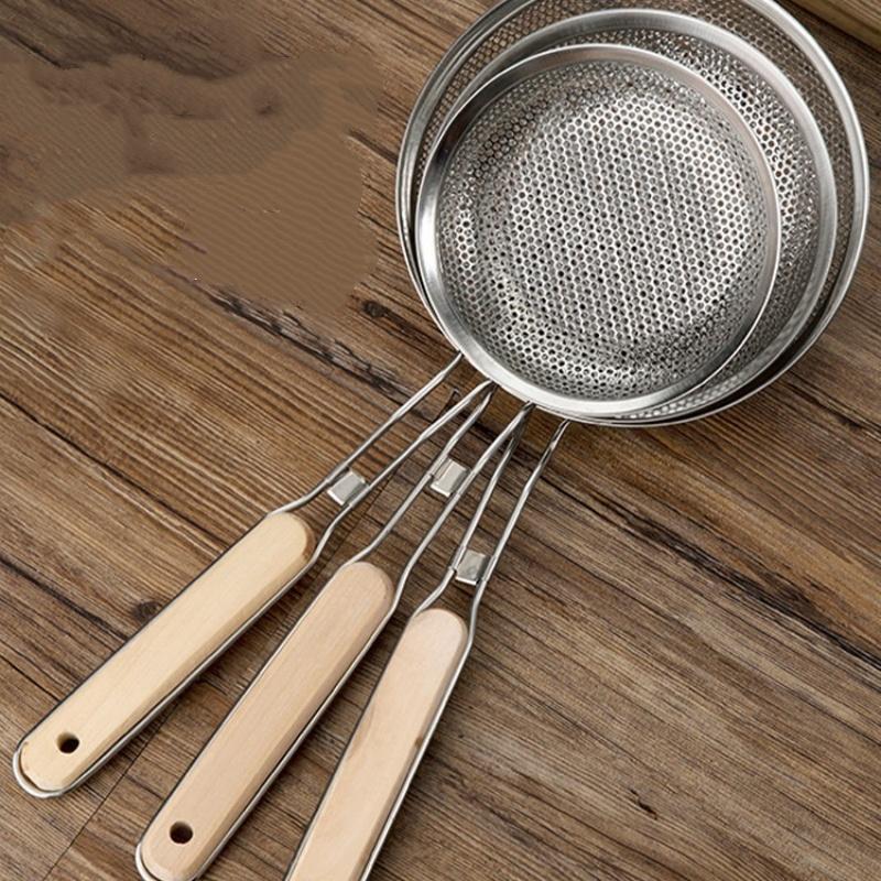 1 Премиальный шумовка из нержавеющей стали с деревянной ручкой - Ложка-сито с мелкой сеткой, подходит для готовки, приготовления пищи