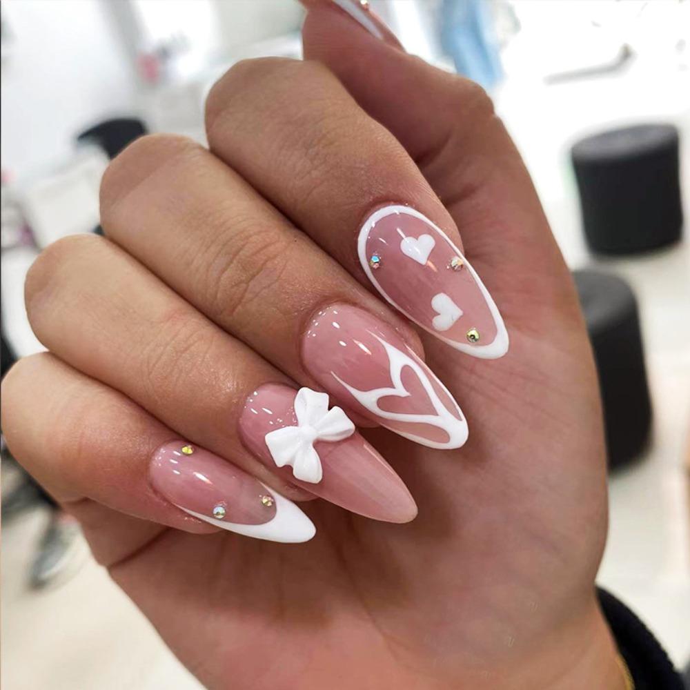 Wearable Manicure Almond False Nail Christmas Nail Tips Waterproof Press on Nails  Girl