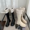 Длинные сапоги-рыцари на толстой подошве, женские высокие сапоги 2024 года, осенне-зимние новые сапоги из плюша и хлопка, зимние сапоги