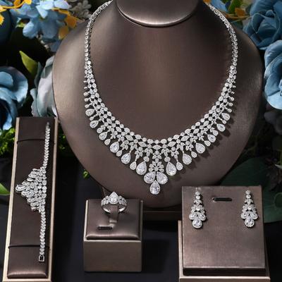 Модные щедрые свадебные аксессуары для свадебного платья Aaa Zircon ожерелье серьги кольцо браслет комплект ювелирных изделий