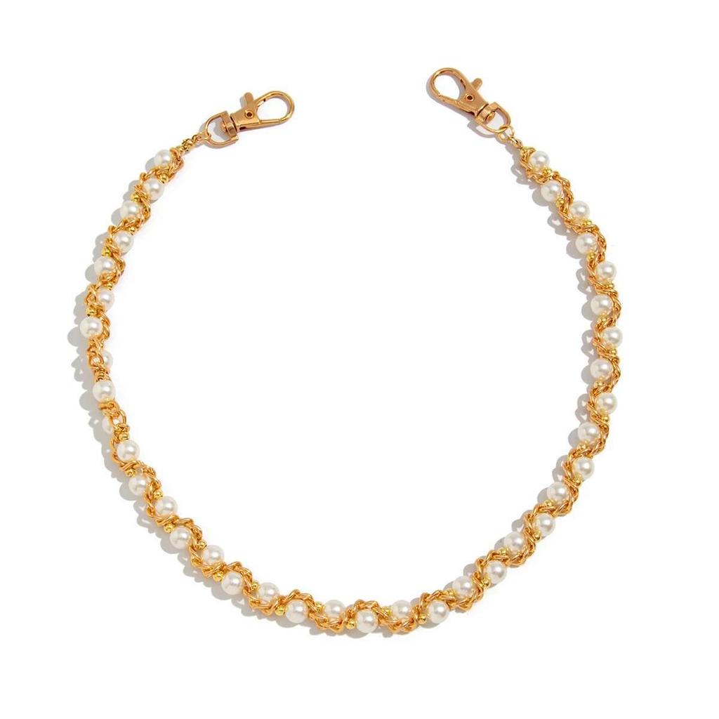 SHIXIN Hip Hop Imitation Pearl Bag Chain Waist Chain Punk Metal Pants Chain For Men Versatile Jeans Accessories Keychain Jewelry