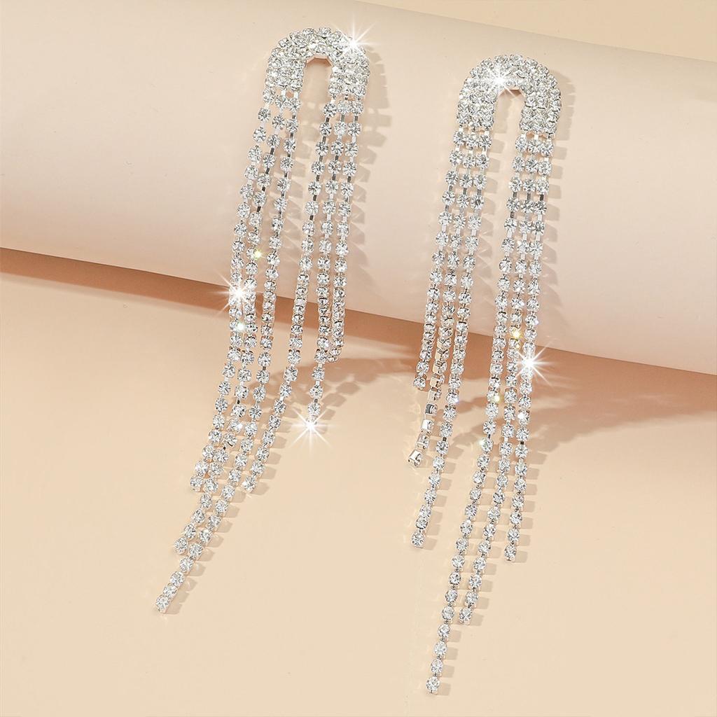 Длинные Простые Универсальные Серьги с Бахромой из Страз