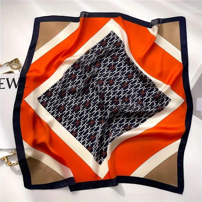 Luxury Print Satin Silk Square Scarf for Women Shawl Hijab Neckerchief Female Hair Ribbon Headband Fashion Wrap Bandana