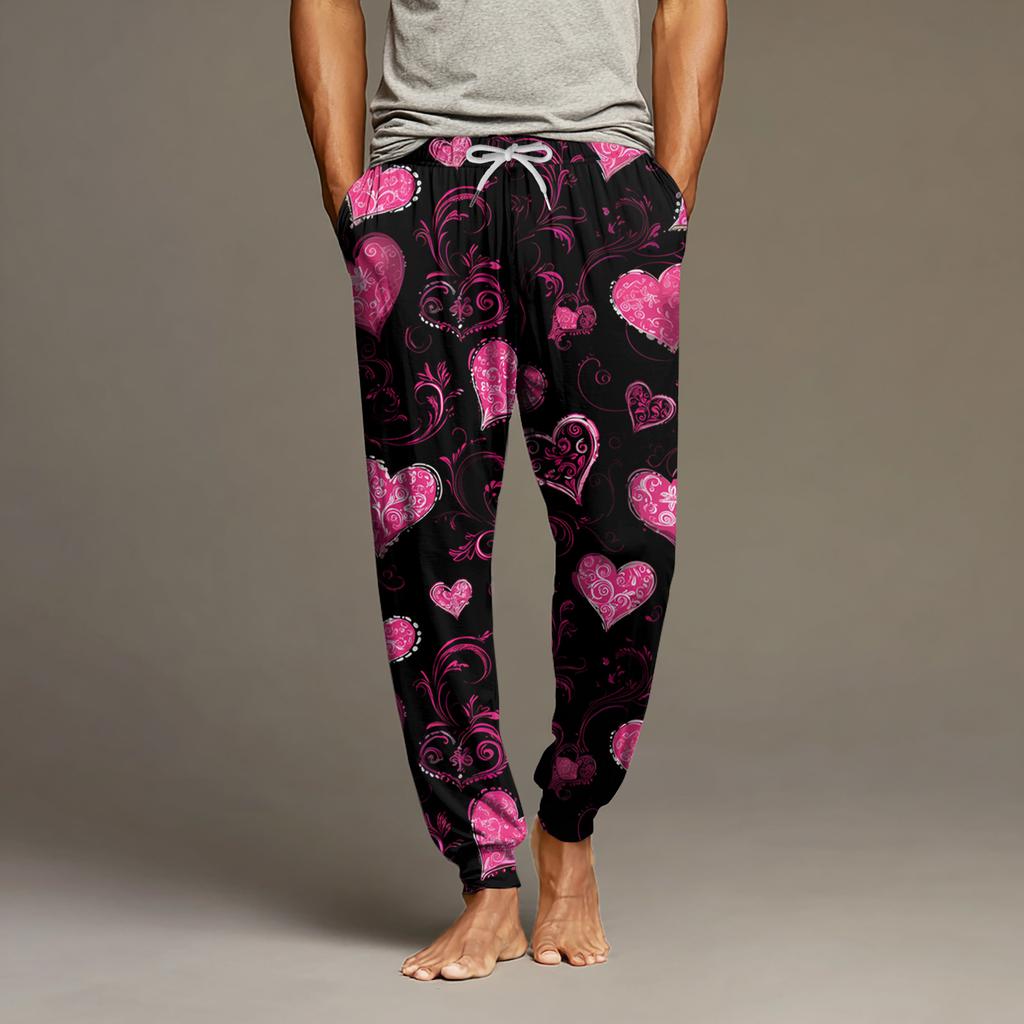 Мужские повседневные брюки с карманами на кулиске и манжетами, домашние брюки для сна