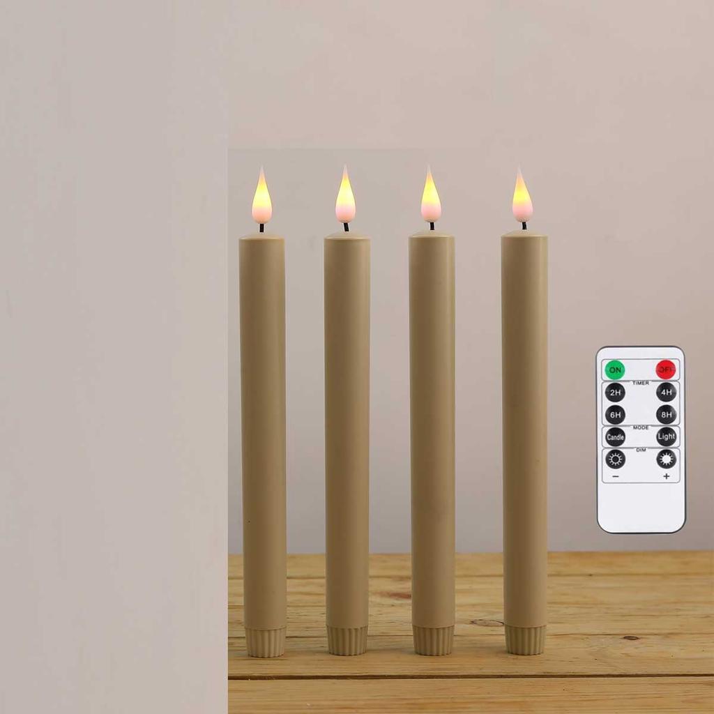 4/6/8 Pieces 10 Inch Beige Remote Control LED Decorative Candles Plastic,Flameless Purple Yellow Light Color Halloween Candles