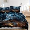 3pcs Wolf Flame Bedding Set Down Comforter Cover and Pillowcases, Suitable for All Seasons(No Insert)-0729070