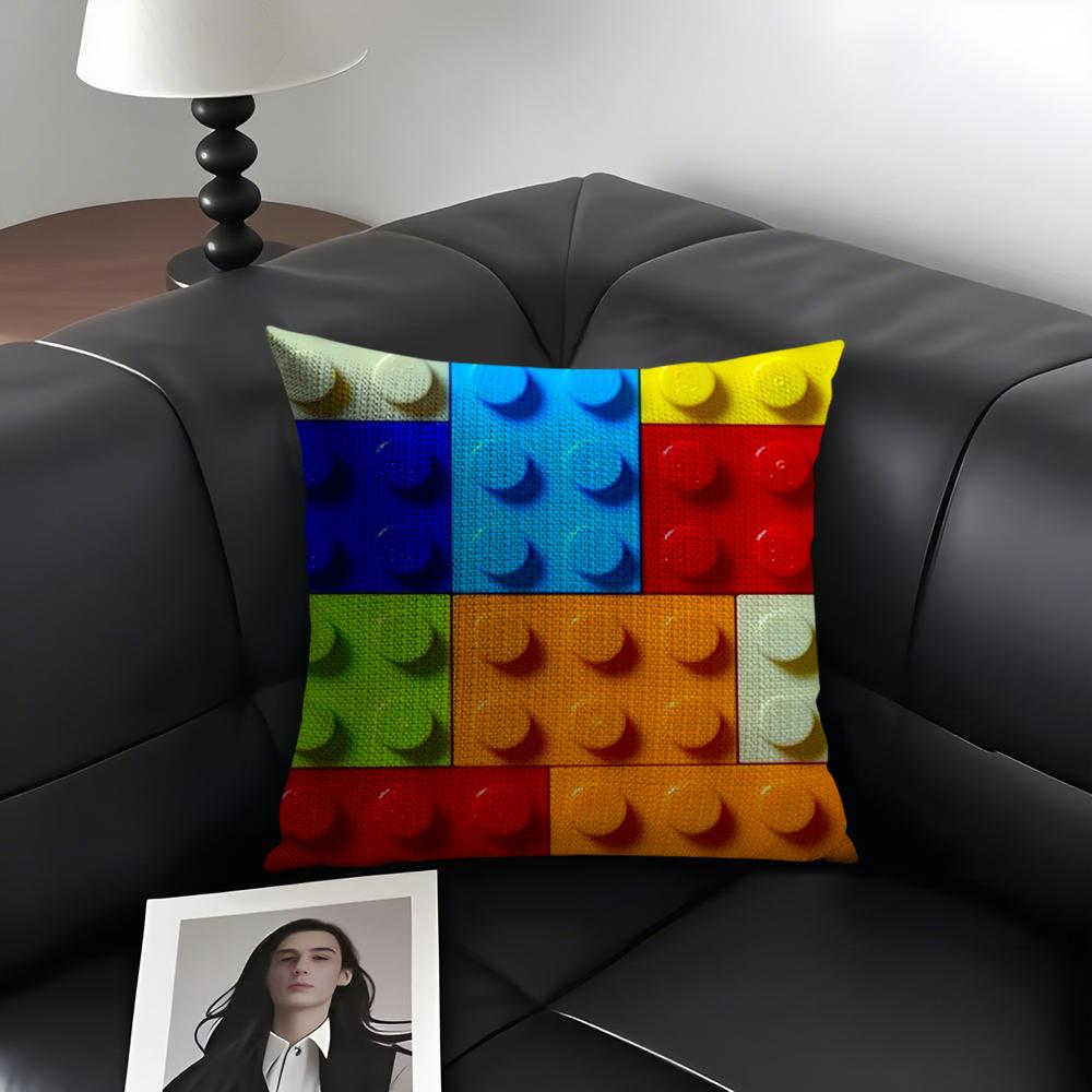 Building Blocks Deco Cushion Cover Natural Linen Organic Fabric DoubleSided Printing Sofa Home Decor Gift Pillow Case