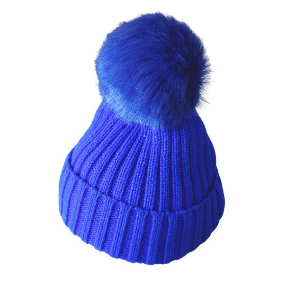 Зимняя детская шапка унисекс вязаная шапка эластичная утолщенная однотонная искусственный меховой шарик декоративная теплая повседневная шапка головной убор для улицы для детей 4-8 лет