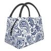 Синий и белый винтажный пейсли стиль термосумка для обеда для женщин герметичный цветочный узор термосумка для обеда