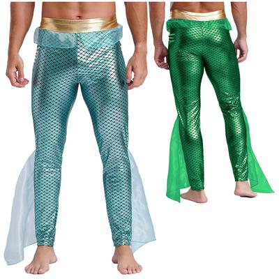 Мужской костюм русалки, нарядная одежда, блестящие колготки с принтом рыбьей чешуи, леггинсы, брюки для плавания, карнавал, вечеринка на Хэллоуин, косплей