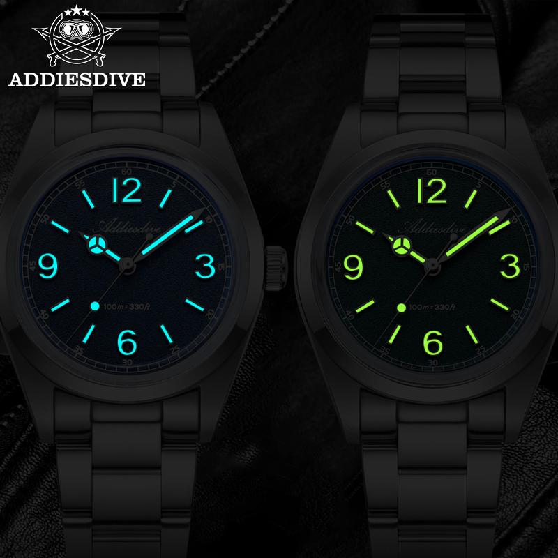 ADDIESDIVE Top Brand Quartz Wristwatch for Woman Japan VH31 Retro Luminous 100m Waterproof Sport Dress Woman Steel Watch Diver
